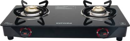 Kutchina 2B Cooktop 2 Burner Gas Stove, Gas Stove 2 Burner Glass Top Glass Manual Gas Stove