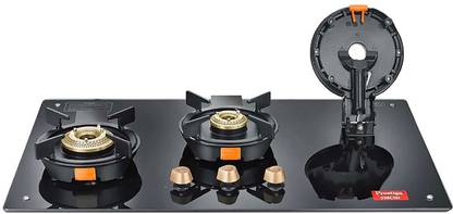 Prestige SVACHH HOB PSVH-OZ AI TOUGHENED GLASS TOP AUTO IGNITION SYSTEM & 3 BRASS BURNERS Glass Automatic Hob