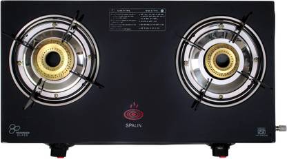 Spalin 2-Burner Glass Top Gas Stove, Manual Ignition, (Black, ISI Certified) Glass Manual Gas Stove