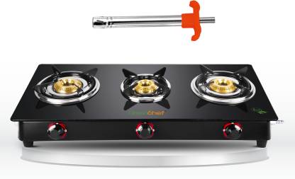 Greenchef Ebony with Lighter Glass Manual Gas Stove  (3 Burners)