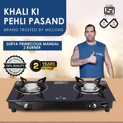 Sigri-wala Surya Primecook Manual Cute Toughened Glass Gas Stove Glass Manual Gas Stove