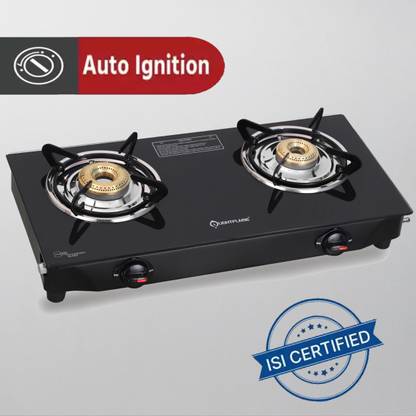 LIGHTFLAME Smart, 2 Burner Gas Stove Auto-Ignition with ISI Certification, Glasstop Stove Glass Automatic Gas Stove