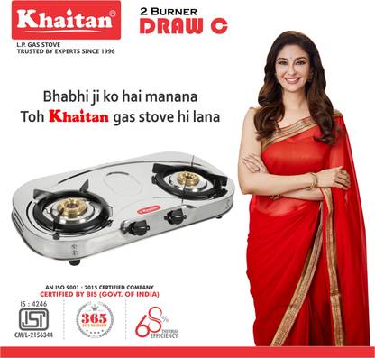 Khaitan 2 Burner Draw "C" Stainless Steel Manual Gas Stove