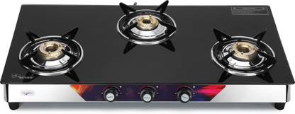 Life ok LifeOK 3 Burner Gas Stove Toughened Glass Top Glass Manual Gas Stove