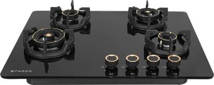 FABER EXPERIA HT704 AI |Brass Burners|Cast Iron Pan Support|Glass Finish|Metal Knobs| Glass Automatic Hob