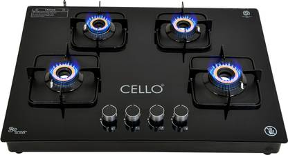 CELLO Crysta Automatic Ignition Hob Top 8 MM Black Glass Automatic Gas Stove