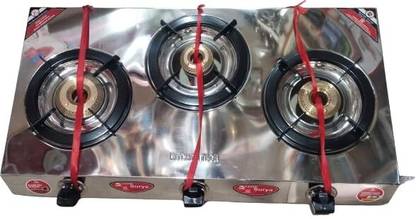 SURYALAXMI 3 Burner Gas Stove with Flame Protection Support Chula Gas (ISI Certified) Iron Manual Gas Stove
