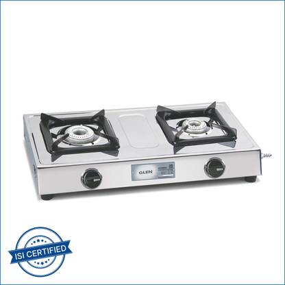 Glen 2 Aluminium Alloy Burners ISI Certified LPG Gas Stoves Stainless Steel Manual Gas Stove