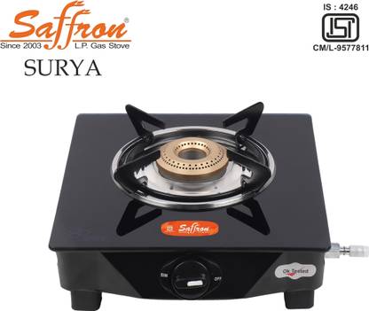 Saffron 1 Burner Black LPG Glass Manual Gas Stove
