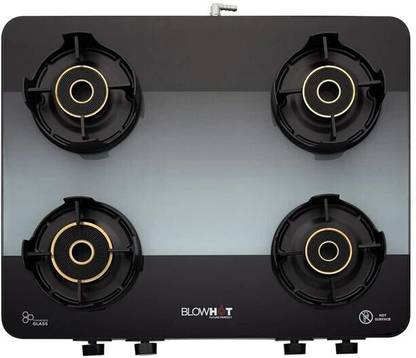 BLOWHOT Sapphire 4 Tornado Brass 5G Burners, 5-Year Warranty, Premium Design, Toughened Glass, Aluminium Manual Gas Stove