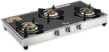 Golden Surya Premium Toughened Glass Top, (ISI-Cerftified) Manual Ignition, Stainless Steel Manual Gas Stove