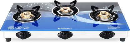 helicon Premium Crystal Blue & Black Glass, Stainless Steel Automatic Gas Stove