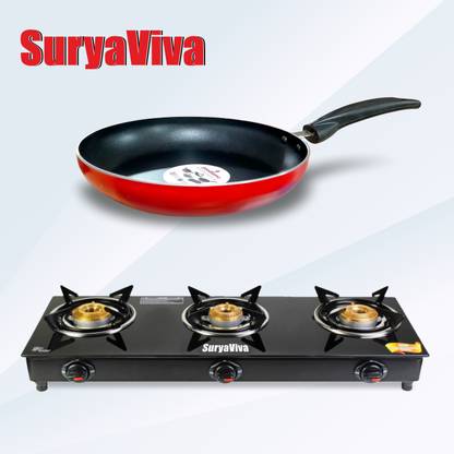 SURYAVIVA Photon 3B Combo Fry Pan Glass Manual Gas Stove