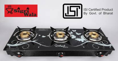 Sigri-wala Surya ISI Certified Toughened Glass Door Step Warranty Steel Manual Gas Stove  (3 Burners)