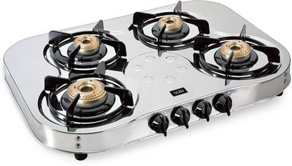 Glen 4 Burner Stainless Steel Gas Stove Extra Wide 1 High Flame 3 Brass Burner Stainless Steel Manual Gas Stove