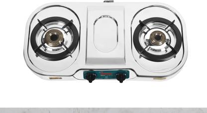 Golden Surya ISI Certified, 2 Burner Gas Stove | 1 Year Warranty | Brass Burners | LPG Use" Stainless Steel Manual Gas Stove
