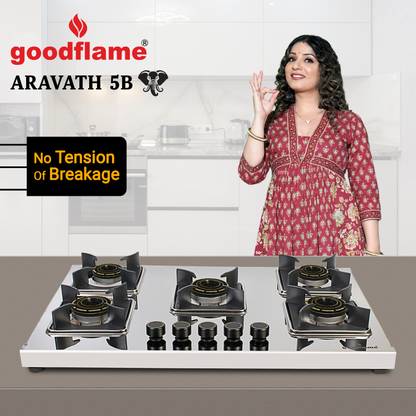 goodflame Aravath 5B Stainless steel stove 5 Dual Tone Imported(Silver,stainless steel) Stainless Steel Manual Hob