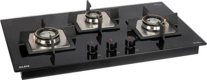 Glen 3 Burner Built In HobTop forged brass burners with Flame Failure Device (BH1073SQHTDBFFD) Glass Automatic Hob