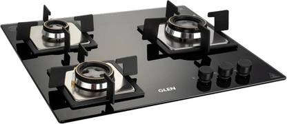 Glen 3 Burner Built in Glass Hob with Double Ring Forged Brass Burner Glass Automatic Hob