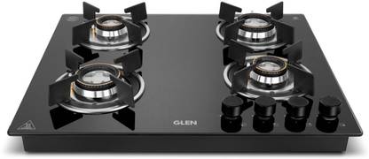 Glen Glass Built in Hob Auto Ignition Double Ring Forged Brass Burners 8mm Toughened Glass Automatic Hob