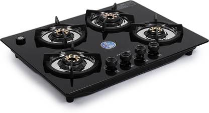 PADMINI PADMINI (CS-408 GL IB HF HOB)|4 burner gas hob|brass burners with One HighFlame Glass Automatic Hob