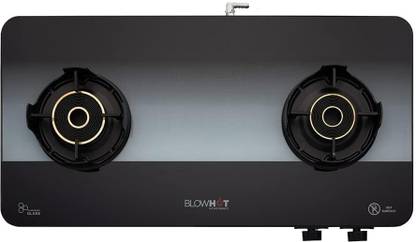 BLOWHOT 2 Tornado Brass 5G Burners, 5-Year Warranty, Premium Design, Toughened Glass, Aluminium Manual Gas Stove