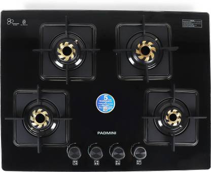 PADMINI PADMINI(CS-406 GL IB HOB)|Brass burner hob|with 1 HighFlame Burner|ISI certified Glass, Stainless Steel Automatic Hob