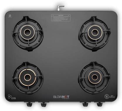 BLOWHOT 4 Tornado Brass Burners 5-Year Warranty Built-in Glass Design Toughened Brass Manual Gas Stove