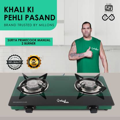 Sigri-wala 2B Toughened Glass Tornado Burner(Green) Glass Manual Stove (2 Burners) Glass Manual Gas Stove