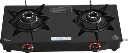 CELLO Hexa Manual Ignition Black Aluminium Alloy Burner Toughened Glass Iron Manual Gas Stove