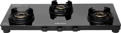 Suryaflame Futura Ultra Slim Body LPG Gas Stove 3 Burner with 5G Burner, Metal Knob Glass Manual Gas Stove
