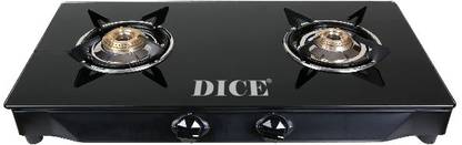 Dice 2 Burner Gas Stove With 8mm Toughened Glass Top (2 Year Warranty) Glass Manual Gas Stove