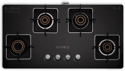 BLOWHOT Quartz Hybrid Design 4 High Performance Burner Toughened Glass, Aluminium Automatic Gas Stove