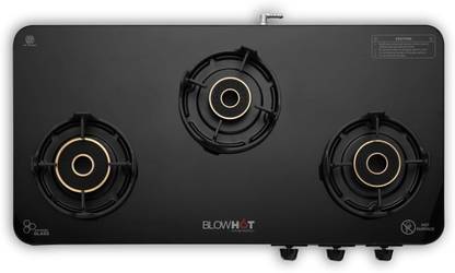 BLOWHOT Sapphire 3 Tornado Brass Burners 5-Year Warranty Built-in Glass Design Toughened Brass Manual Gas Stove