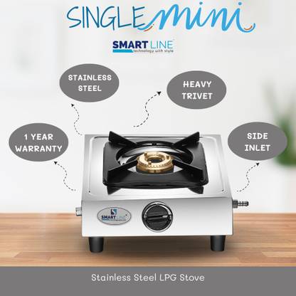 SMART LINE Stainless Steel Single Burner Mini LPG Gas Stove – Compact & Energy-Efficient Stainless Steel Manual Gas Stove