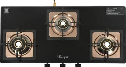 Golden Surya ISI Certified, 3 Burner Gas Stove, 18 Months Warranty, LPG Use, Stainless Steel Manual Gas Stove