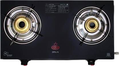 Spalin 2-Burner Glass Top Gas Stove, Manual Ignition, (Black, ISI Certified) Glass Manual Gas Stove