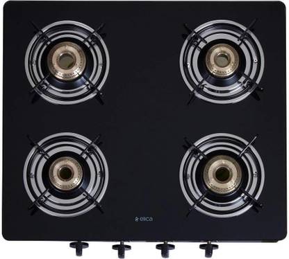 Elica 594 Ct Vetro Black Glass Manual Gas Stove