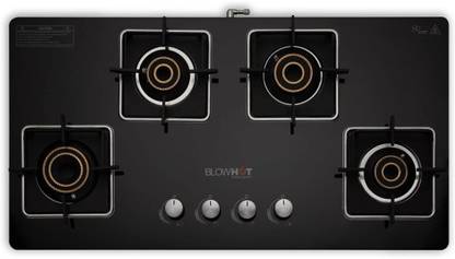 BLOWHOT Quartz Auto Ignition Hybrid Design 4 High Performance Brass Burner Toughened Glass, Aluminium Automatic Gas Stove