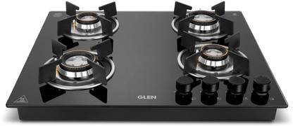 Glen Built-in Glass Hob|Auto Ignition|Double Ring Forged Brass Burners|8mm Toughened Glass Automatic Hob