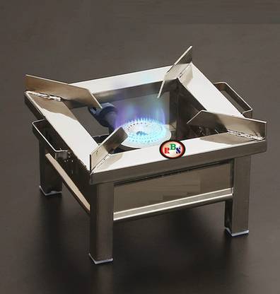 RBS Stainless Steel Single Burner Square Chulha Canteen Bhatti Commercial Gas Stove Stainless Steel Manual Gas Stove