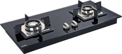 Glen Glen Hob 2 Burner Built in Glass Double Ring Forged Brass Burners Auto Ignition Glass Automatic Hob