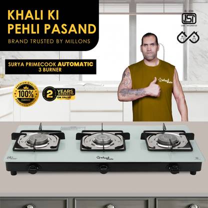 Sigri-wala Surya Primecook Automatic Orchid White Glass Manual Gas Stove