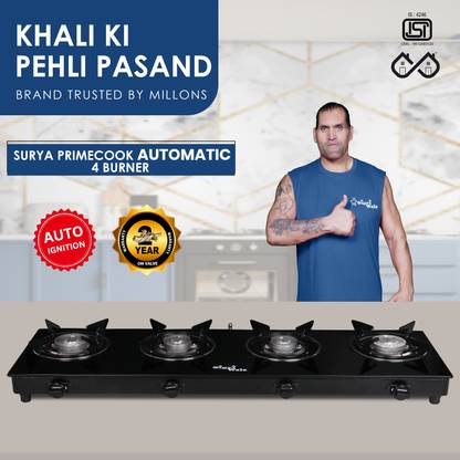 Sigri-wala Surya Primecook Automatic Plain STL Glass Automatic Gas Stove