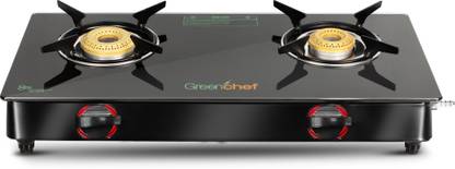 Greenchef Ebony Glass Manual Gas Stove  (2 Burners)