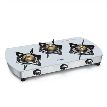 PADMINI PADMINI 3 GT WHITE CURVE 3 BURNER GLASS TOP Stainless Steel Manual Gas Stove
