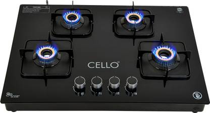 CELLO Crysta Manual Ignition Hob Top 8 MM Black Glass Manual Gas Stove