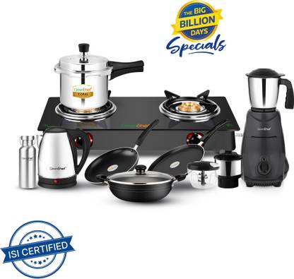 Greenchef Carnival Family Kitchen Set 9pcs Glass Manual Gas Stove  (2 Burners) at Rs. 5499