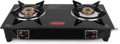 Life Time Life Time 2 Burner Glass Top Gas Stove Glass Manual Gas Stove