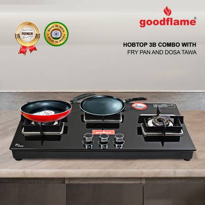 goodflame Hobtop 3B Bk Auto Combo Dosa Tawa & Fry Pan Imported Burner Hobtop Glass Automatic Hob